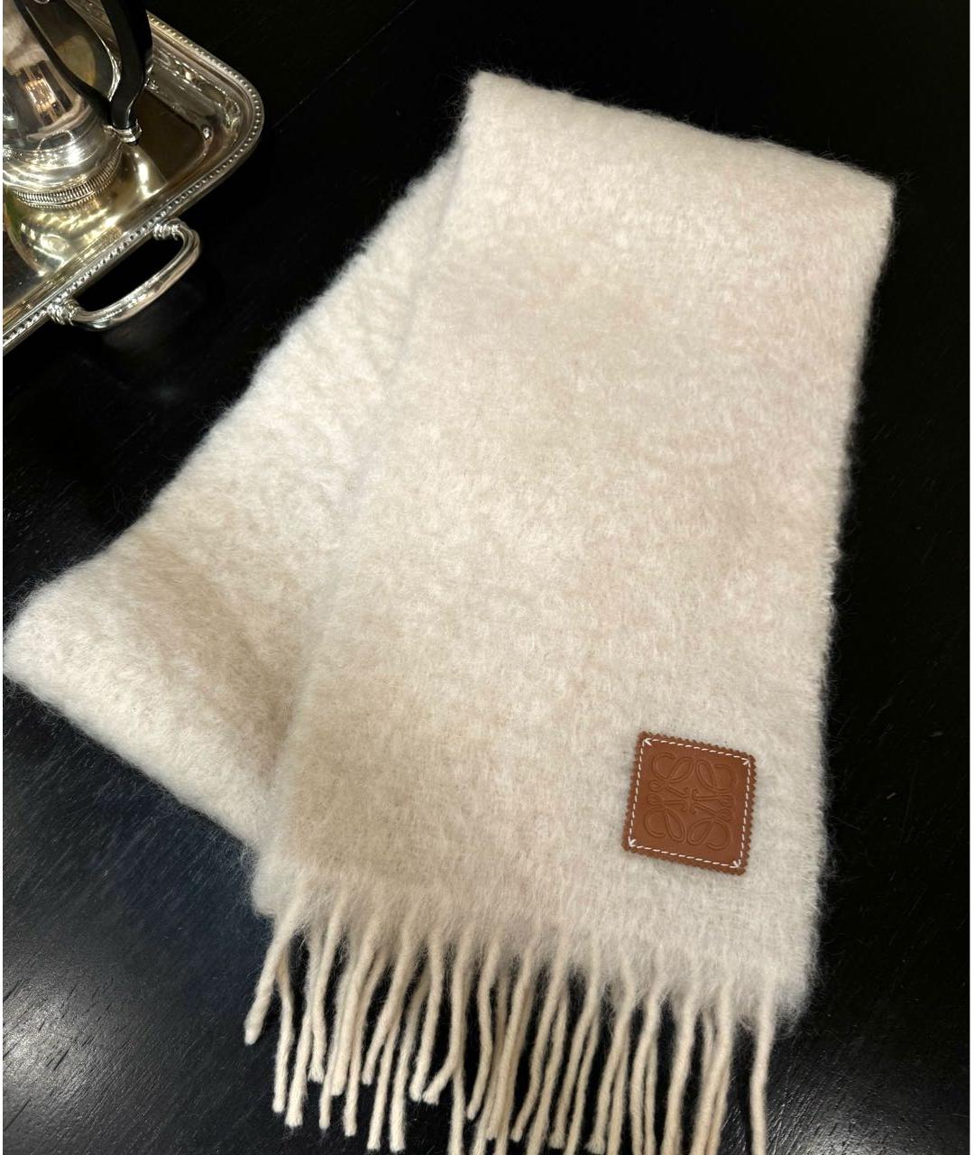 LOEWE Белый шерстяной шарф, фото 6