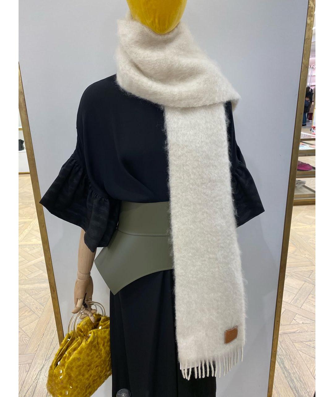 LOEWE Белый шерстяной шарф, фото 5