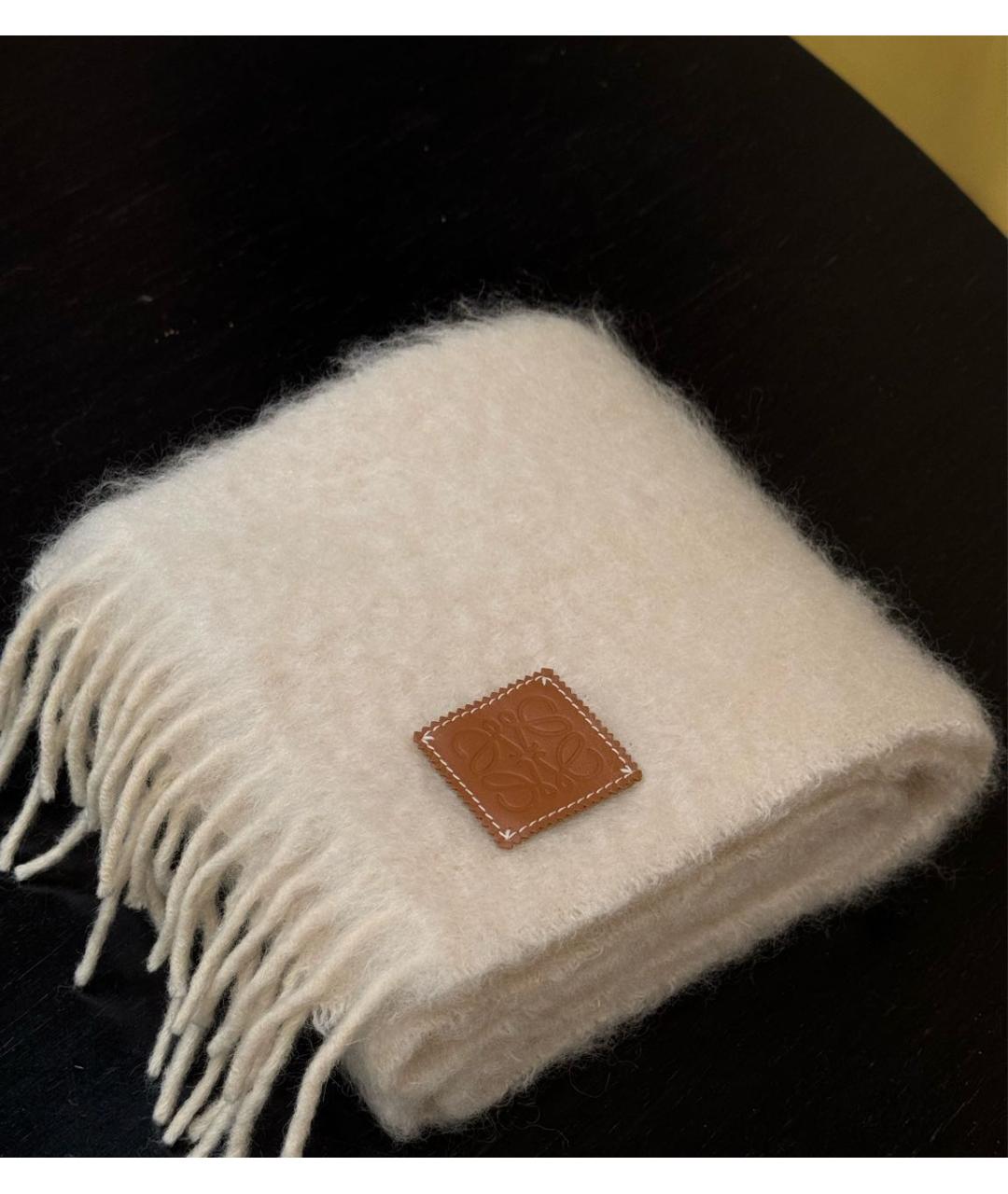 LOEWE Белый шерстяной шарф, фото 2