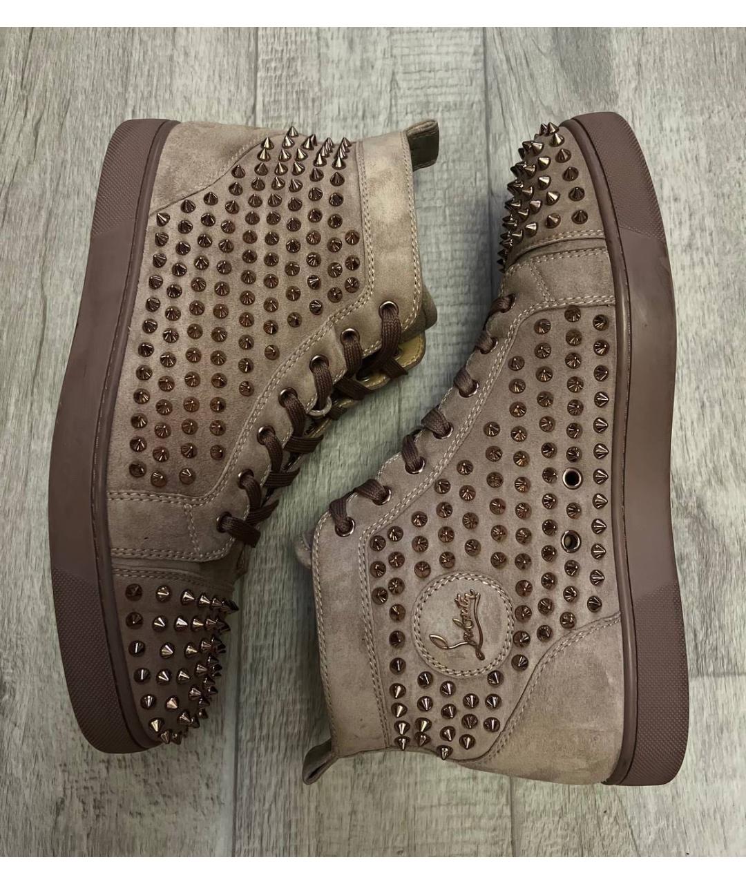 CHRISTIAN LOUBOUTIN Бежевые замшевые высокие кроссовки / кеды, фото 5