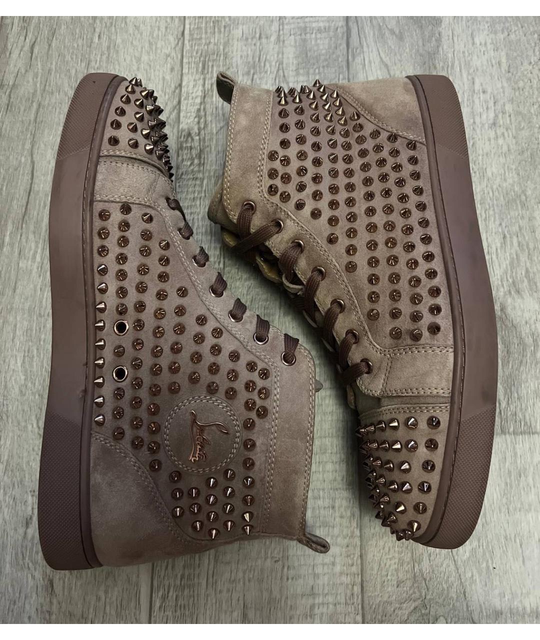 CHRISTIAN LOUBOUTIN Бежевые замшевые высокие кроссовки / кеды, фото 4