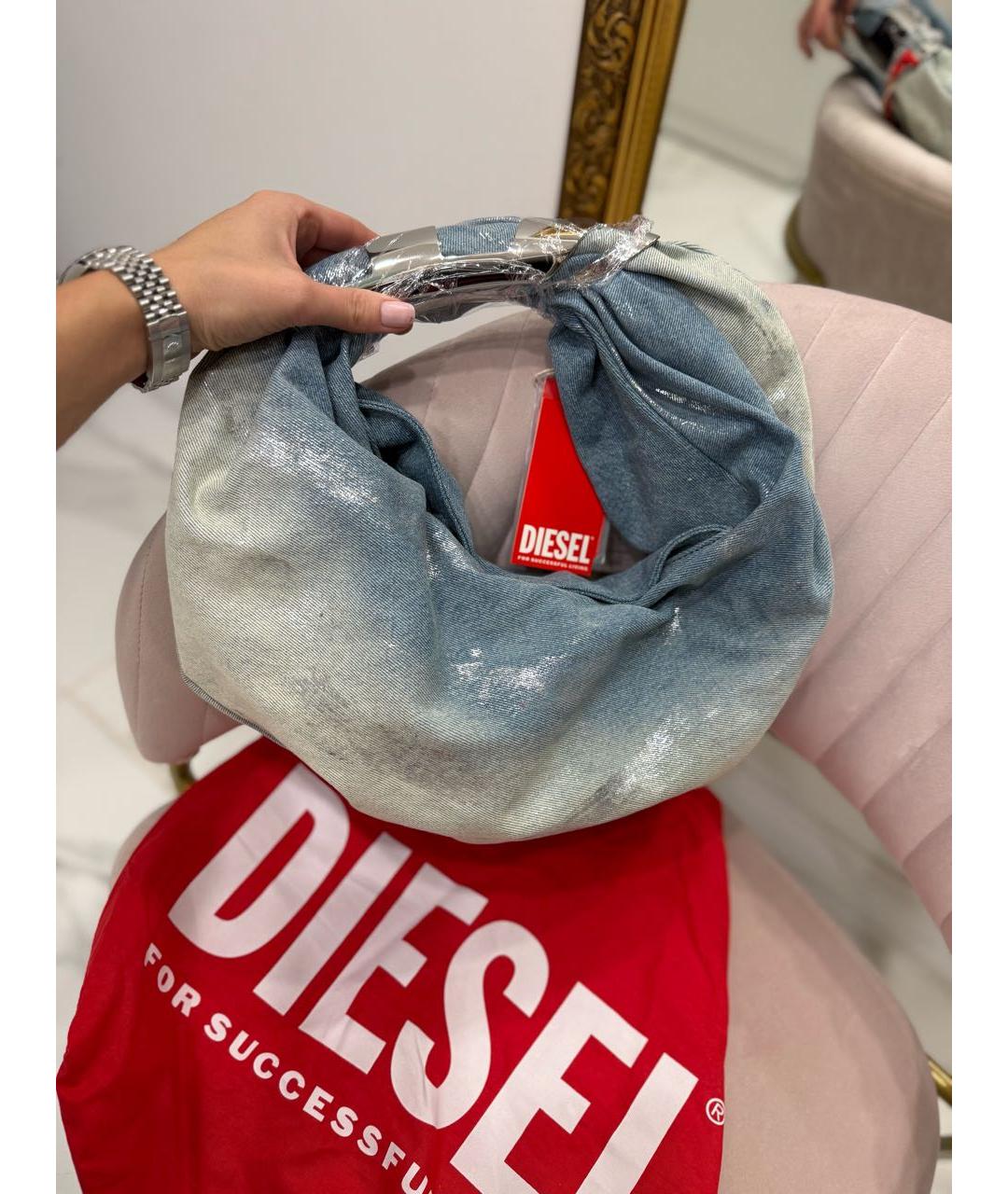 DIESEL Голубая деним сумка с короткими ручками, фото 6