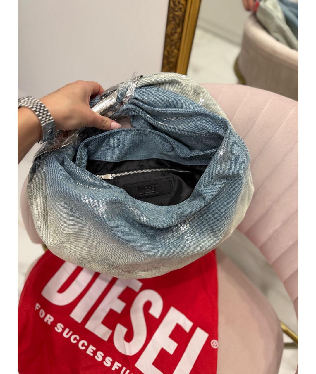 DIESEL Голубая деним сумка с короткими ручками, фото 7