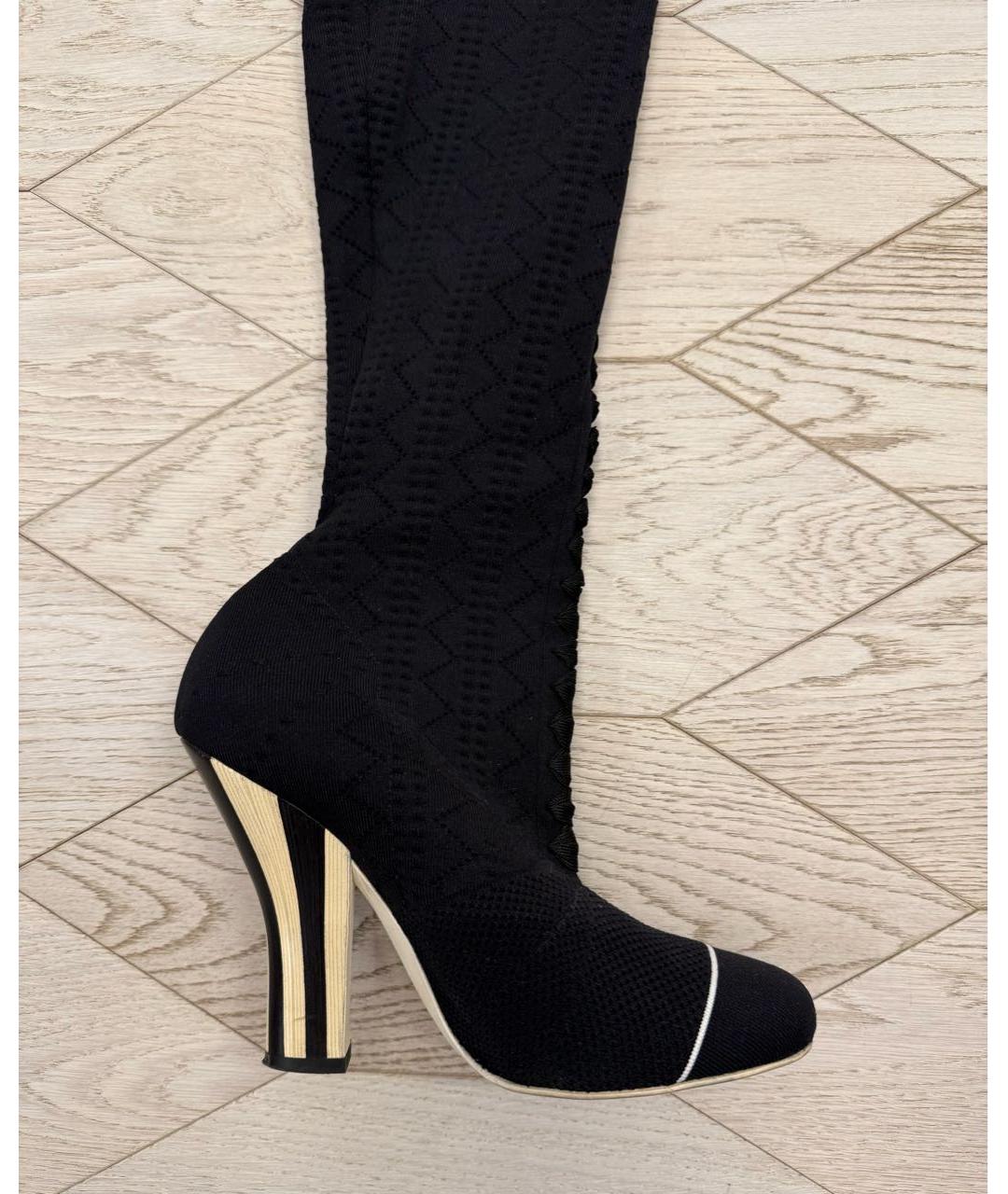 FENDI Черные текстильные ботфорты, фото 6