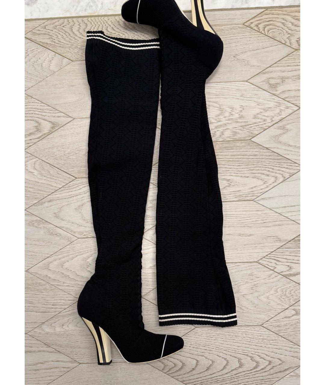 FENDI Черные текстильные ботфорты, фото 8