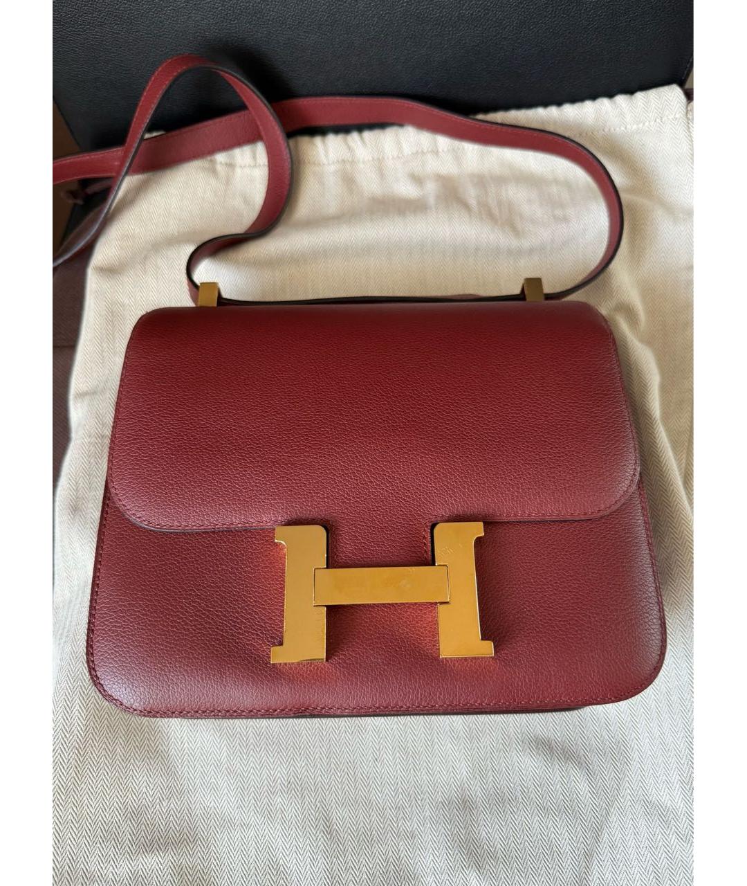 HERMES Бордовая кожаная сумка через плечо, фото 3