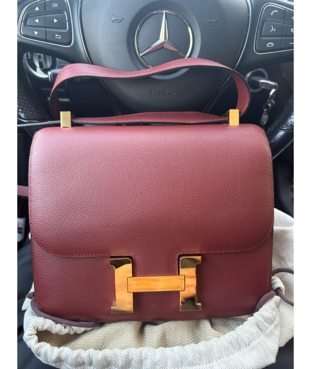 HERMES Бордовая кожаная сумка через плечо, фото 5