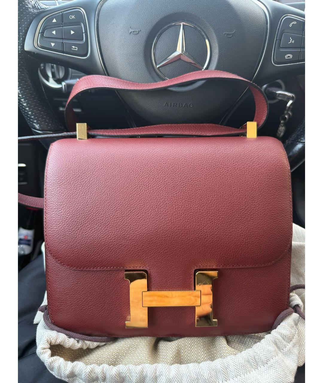 HERMES Бордовая кожаная сумка через плечо, фото 2