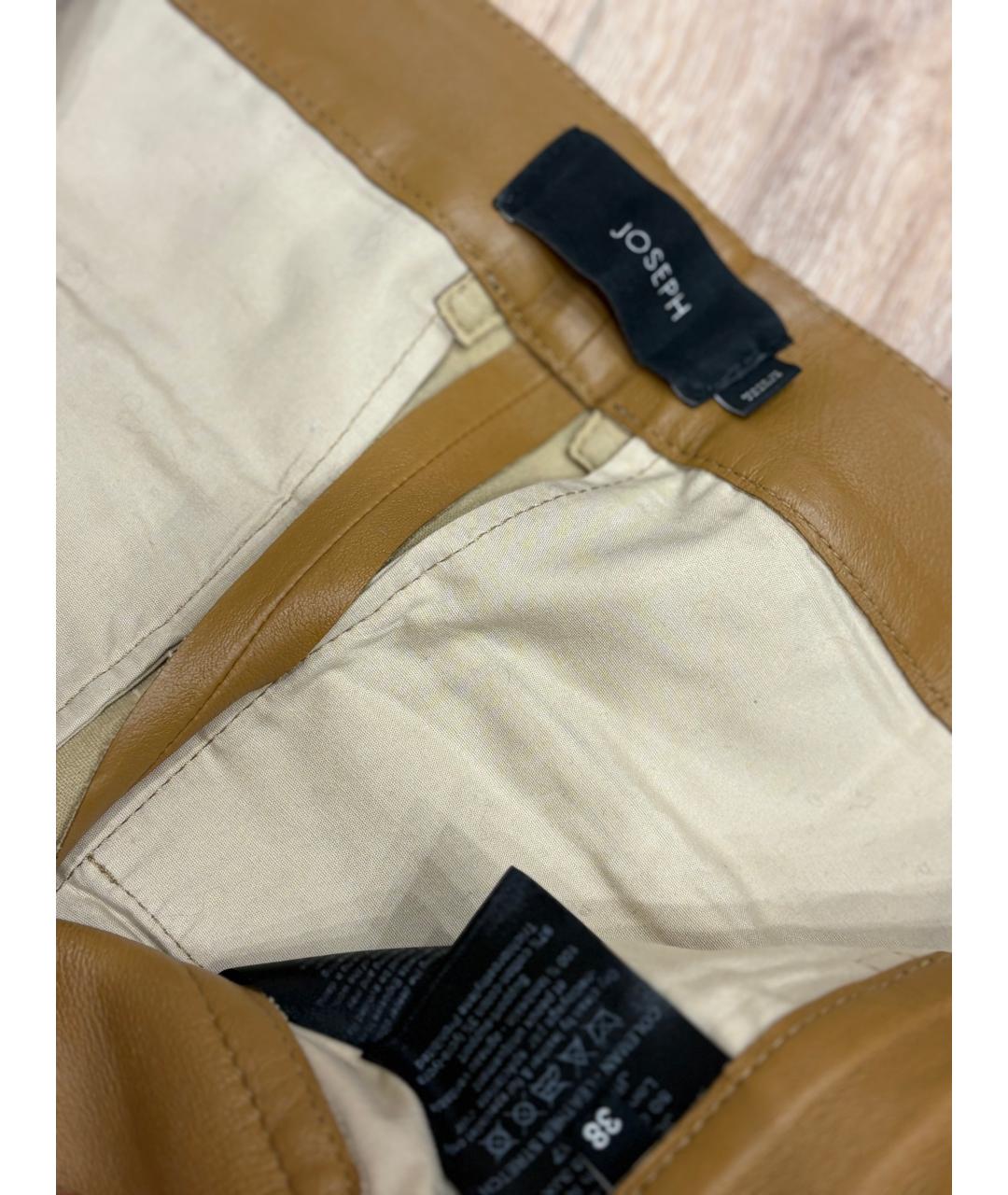 JOSEPH Горчичные кожаные прямые брюки, фото 3