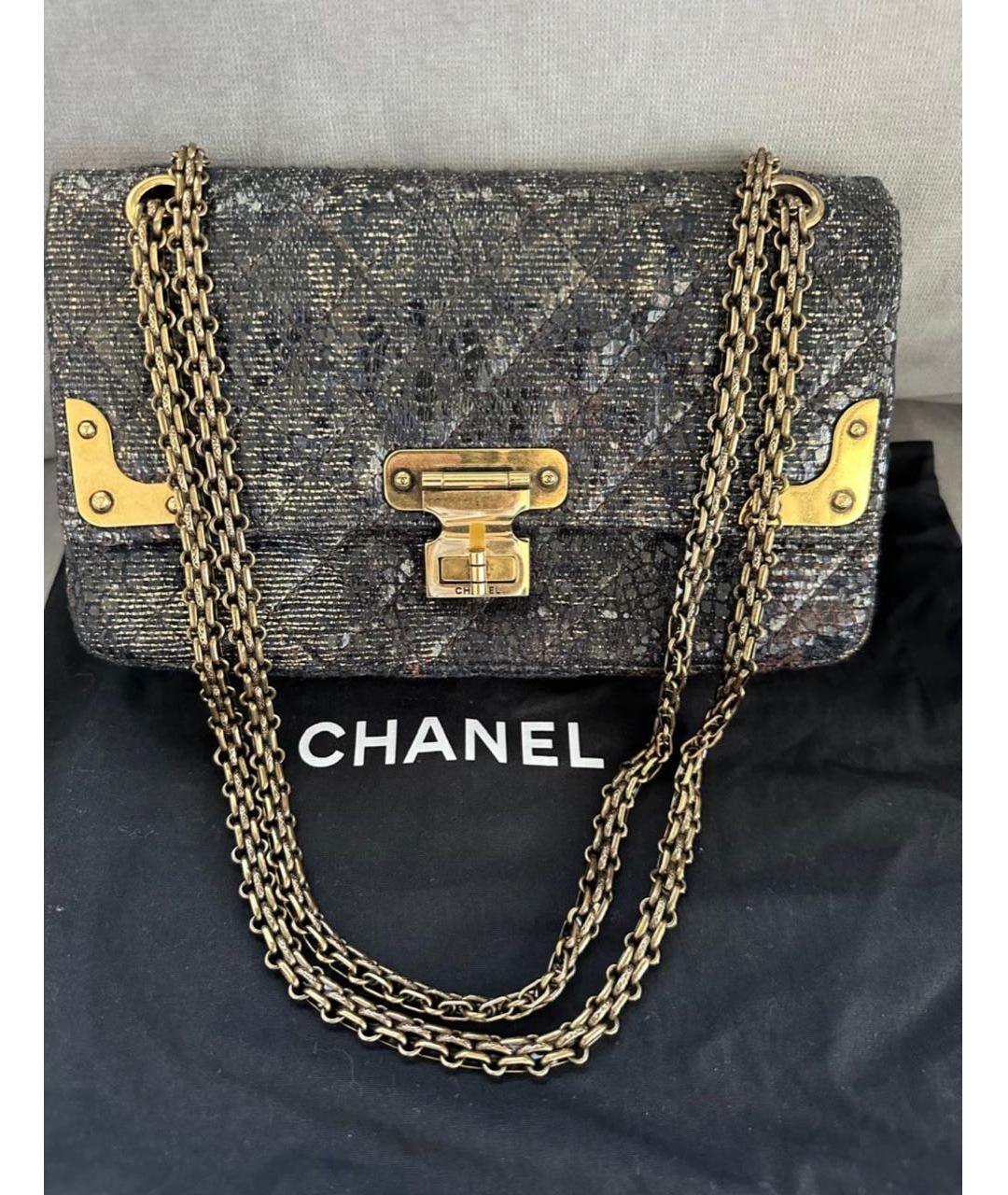 CHANEL Серебряная твидовая сумка через плечо, фото 5