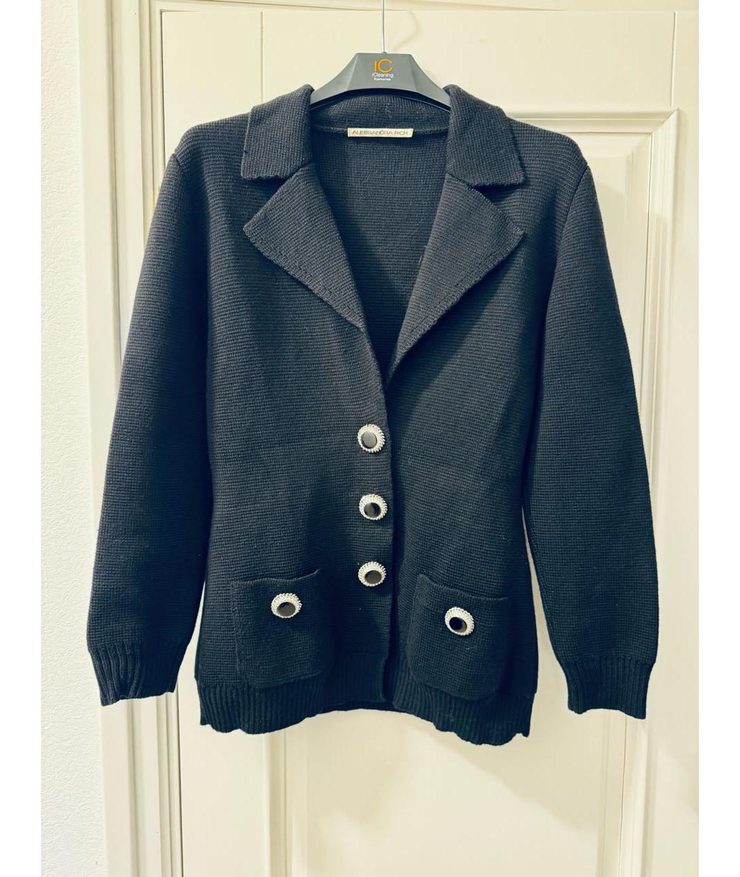 ALESSANDRA RICH Темно-синий шерстяной кардиган, фото 4