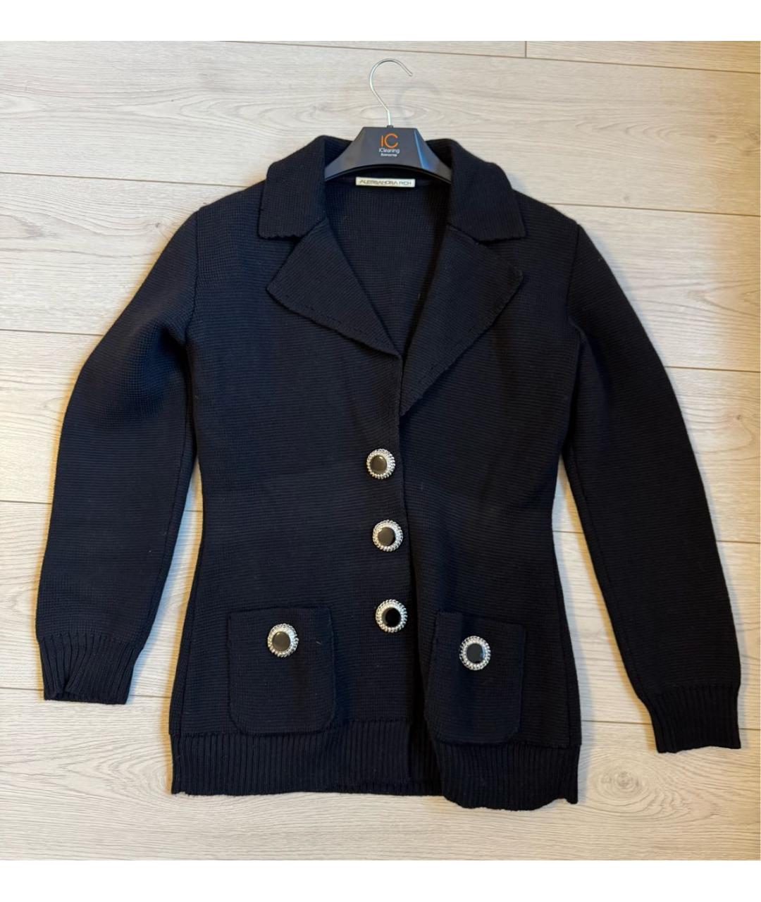 ALESSANDRA RICH Темно-синий шерстяной кардиган, фото 3