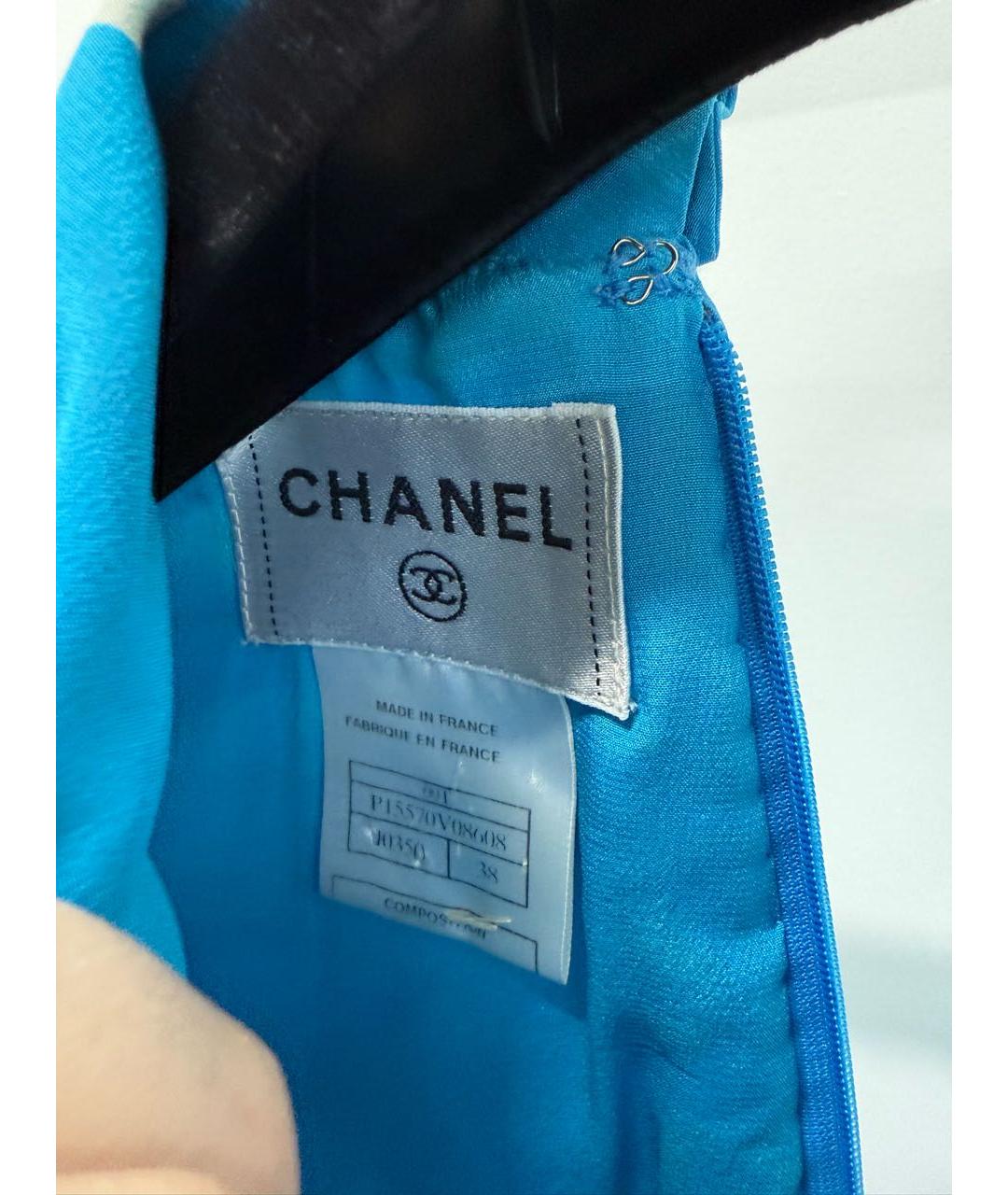 CHANEL Голубое шелковое коктейльное платье, фото 3