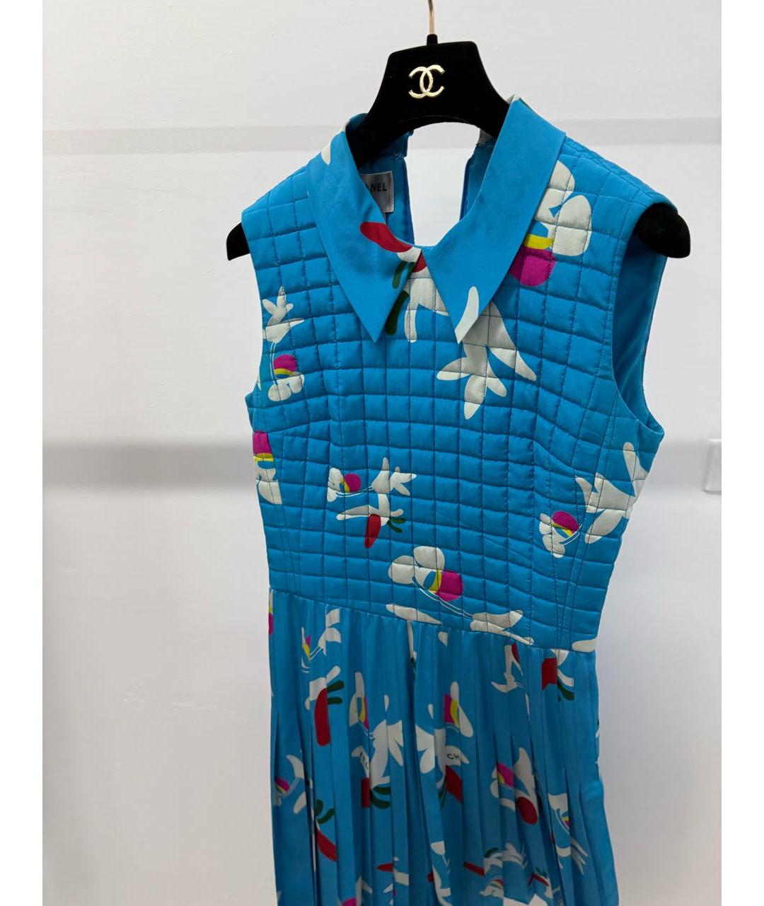 CHANEL Голубое шелковое коктейльное платье, фото 4