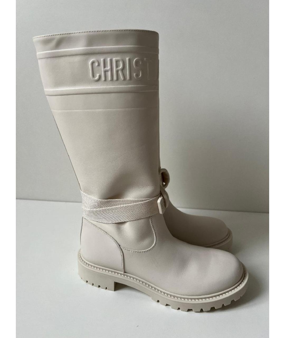 CHRISTIAN DIOR Белые кожаные сапоги, фото 10