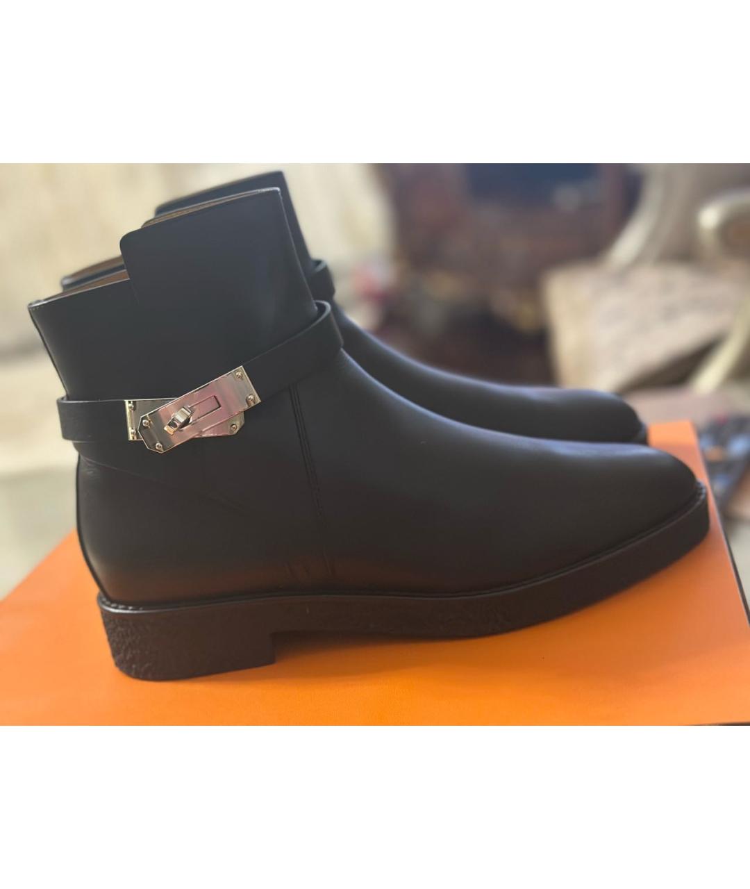 HERMES Черные кожаные полусапоги, фото 6