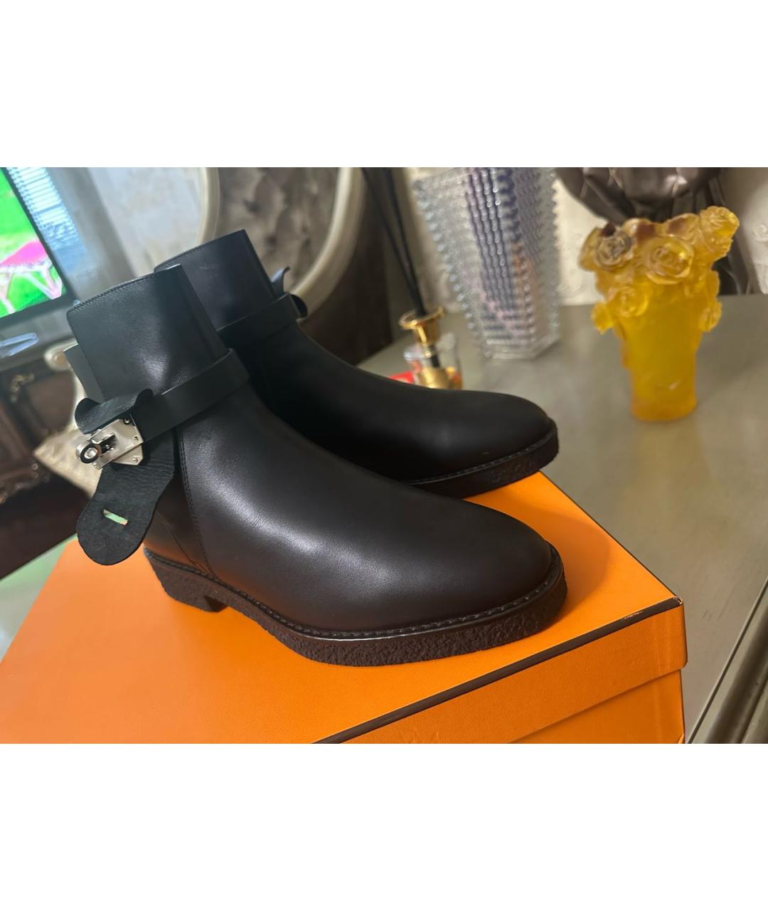 HERMES Черные кожаные полусапоги, фото 2