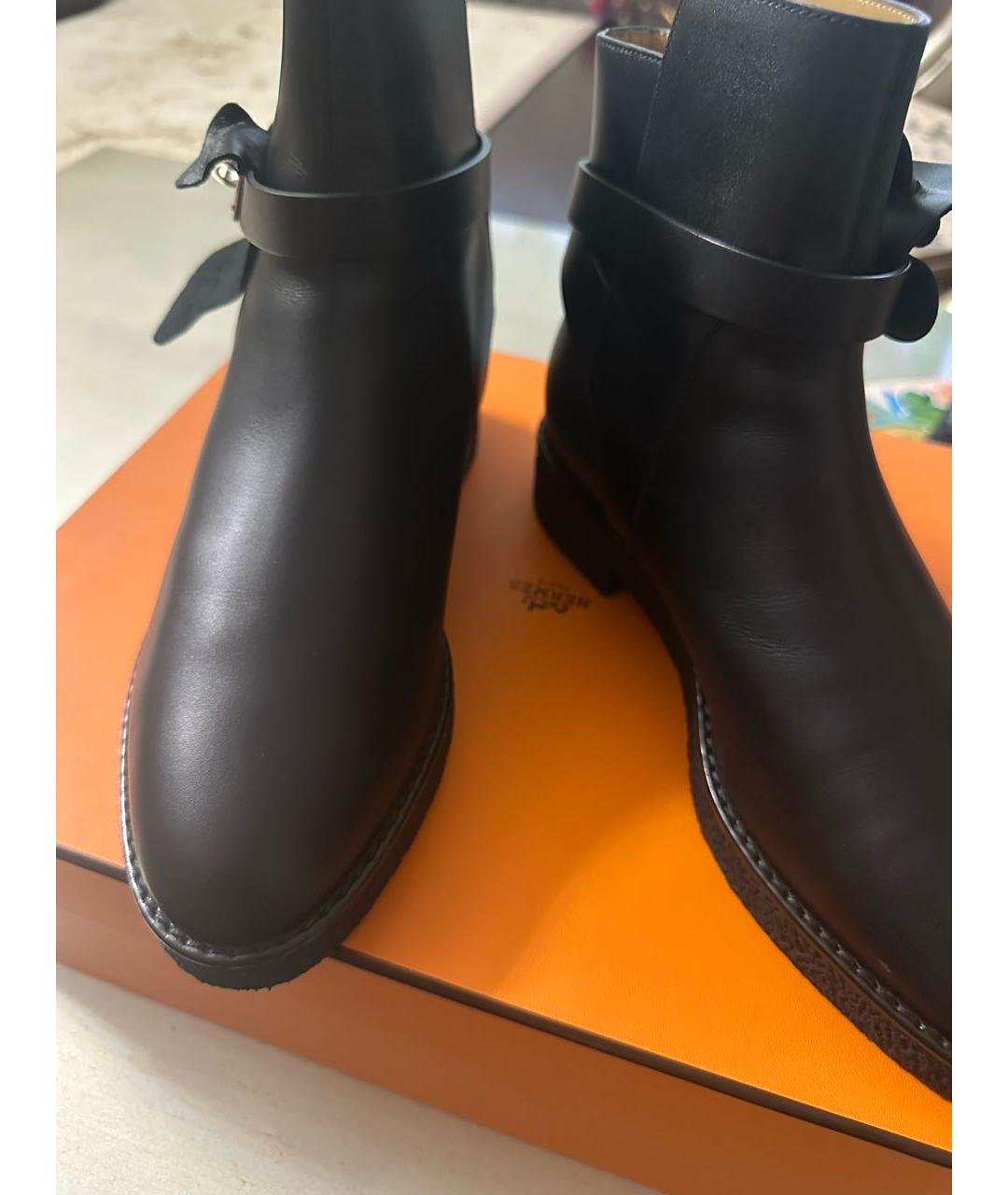 HERMES Черные кожаные полусапоги, фото 3