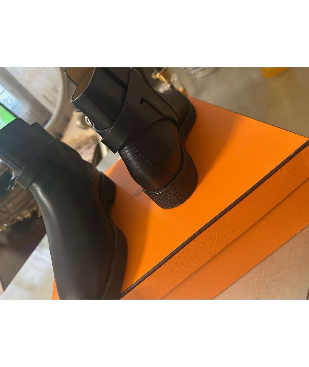 HERMES Черные кожаные полусапоги, фото 5