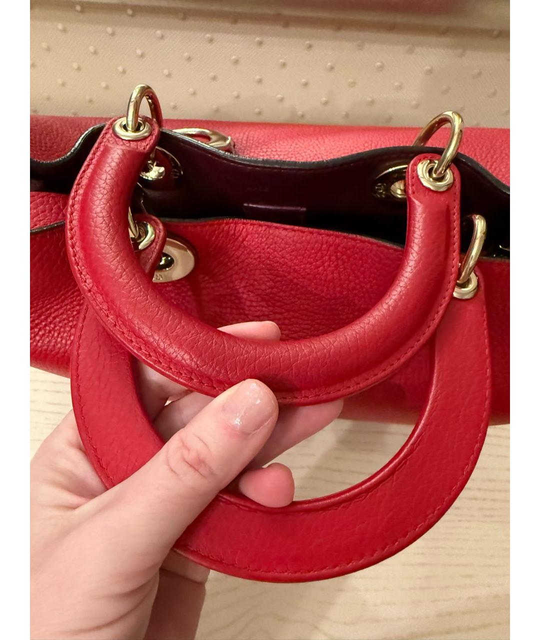 CHRISTIAN DIOR Красная кожаная сумка с короткими ручками, фото 6