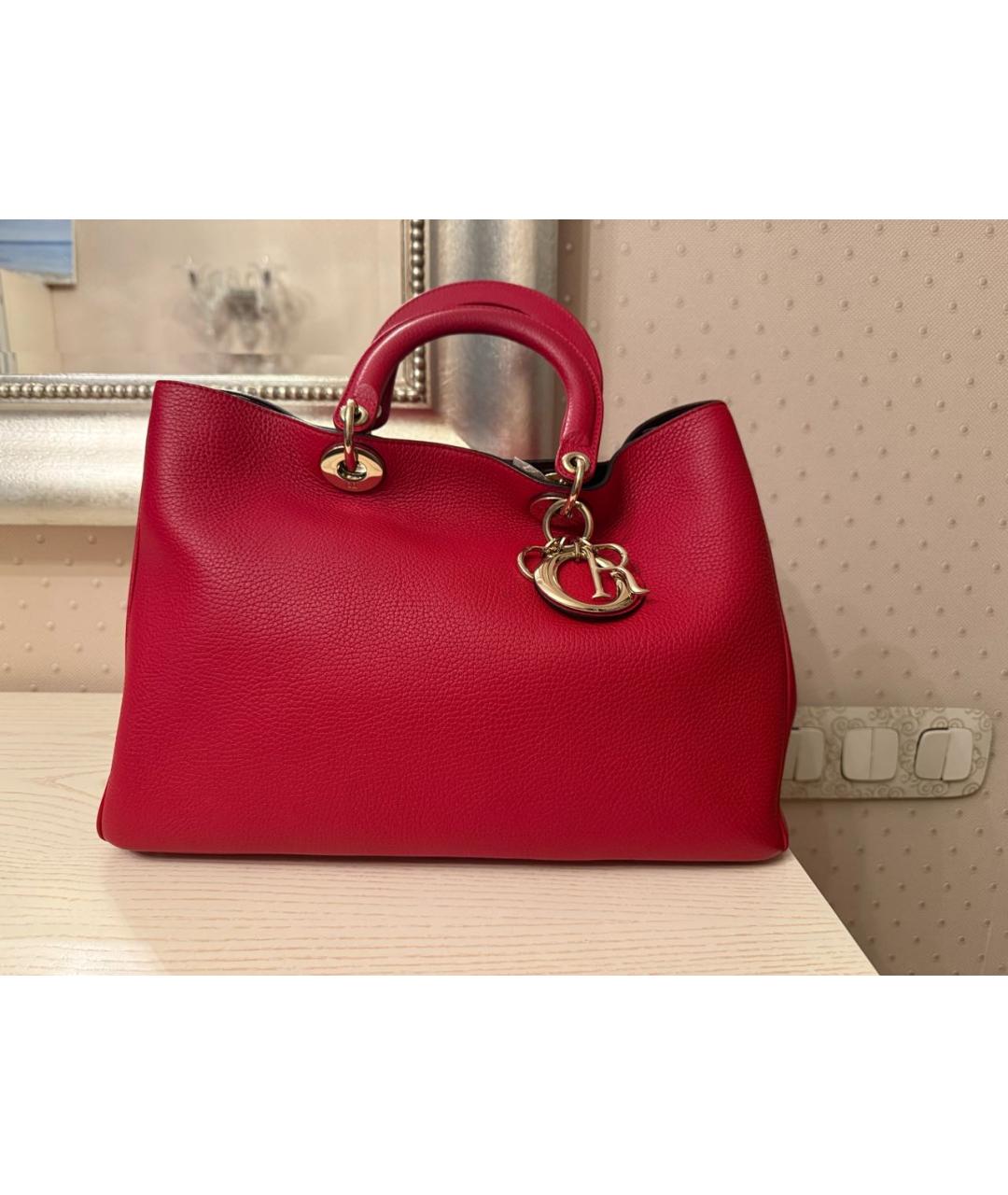 CHRISTIAN DIOR Красная кожаная сумка с короткими ручками, фото 9