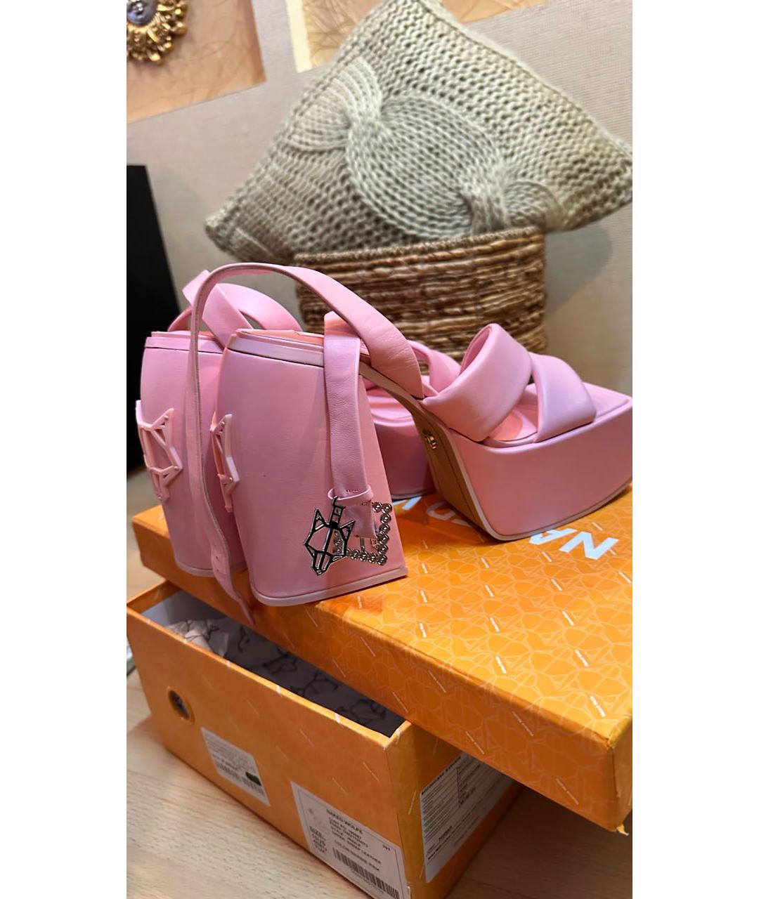 NAKED WOLF Розовые кожаные босоножки, фото 3