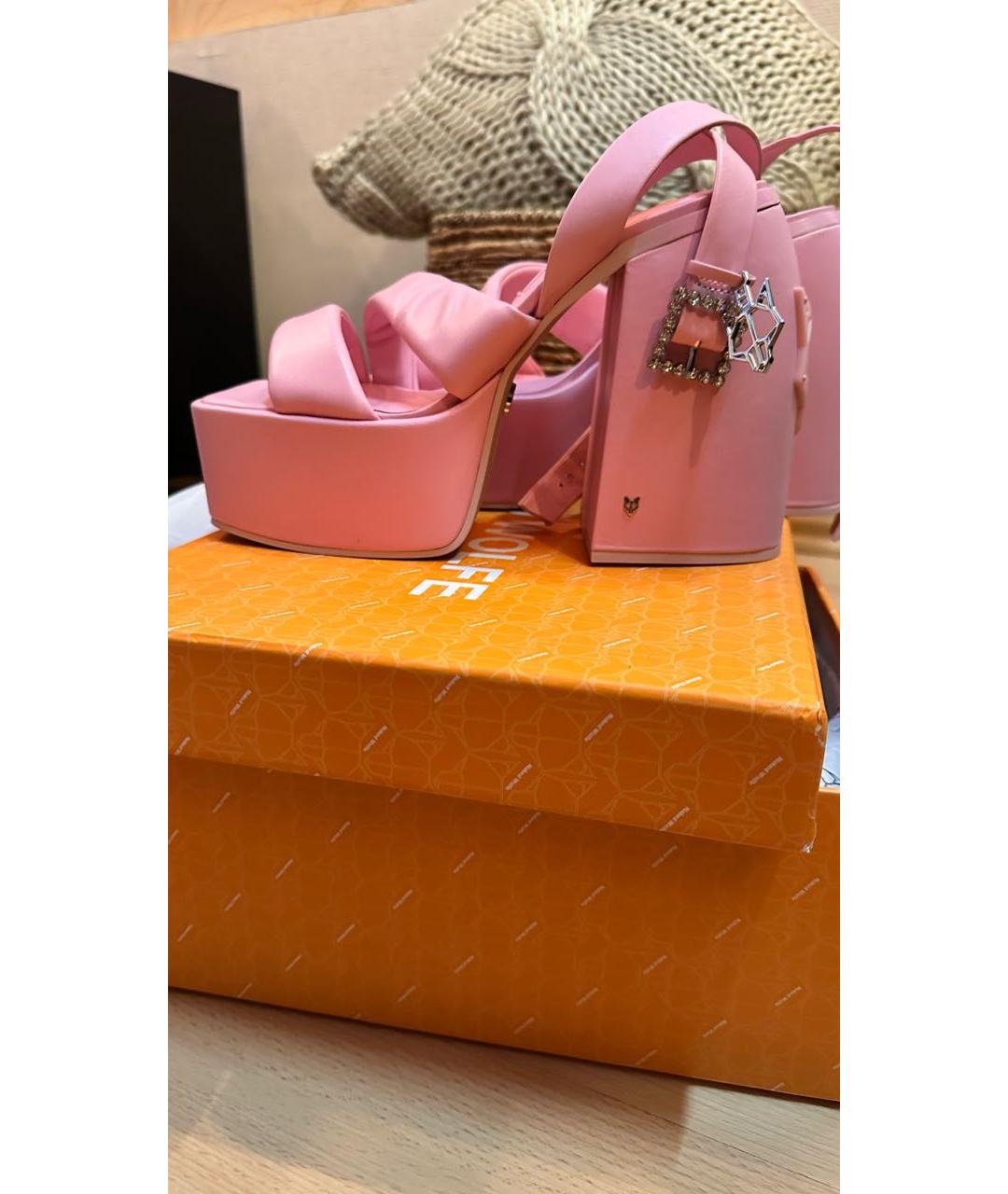 NAKED WOLF Розовые кожаные босоножки, фото 2