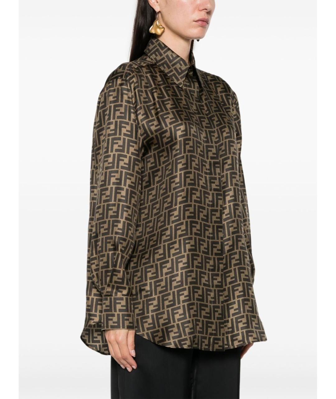 FENDI Коричневая шелковая рубашка, фото 3