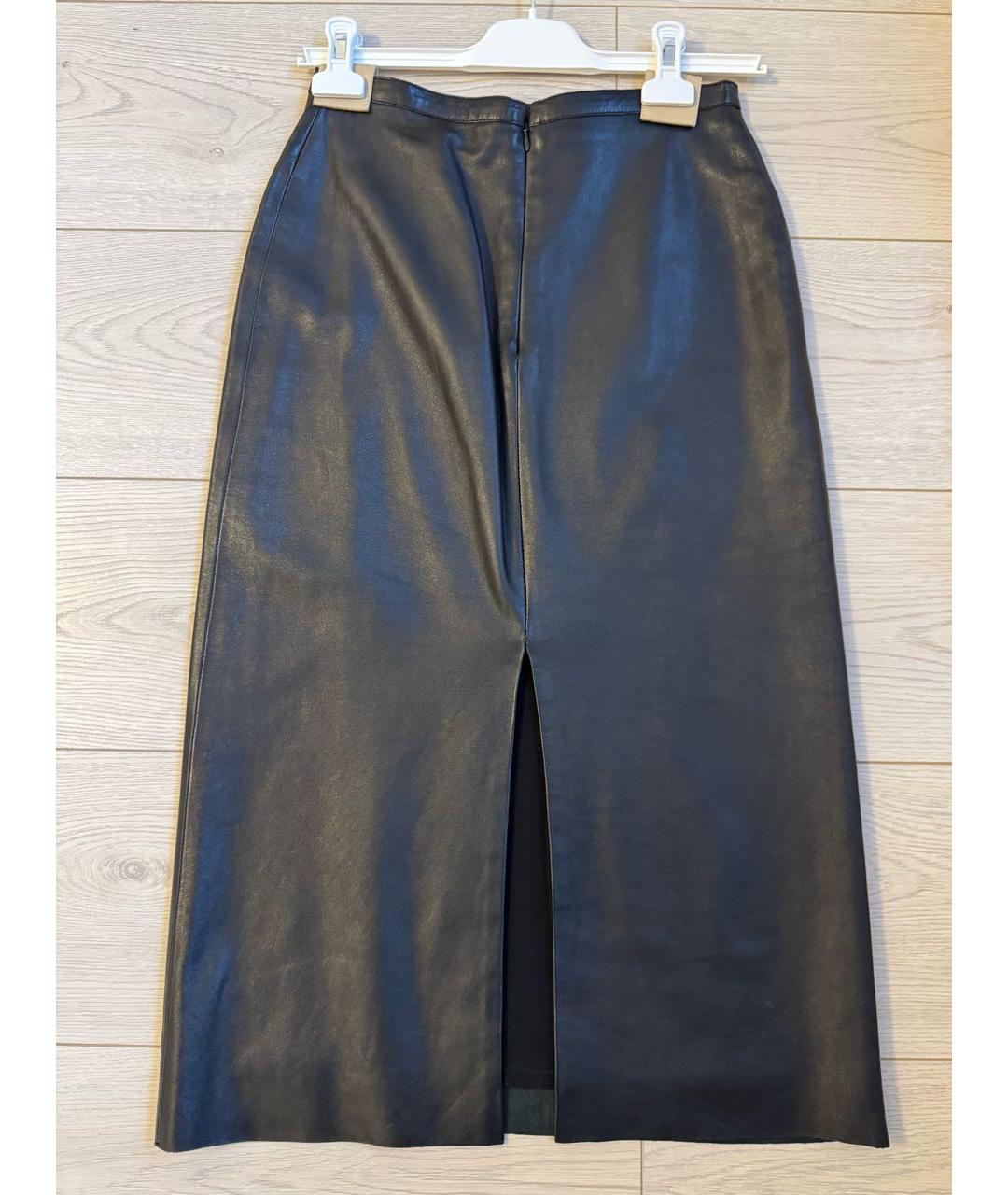 CHRISTIAN DIOR Черная кожаная юбка миди, фото 2