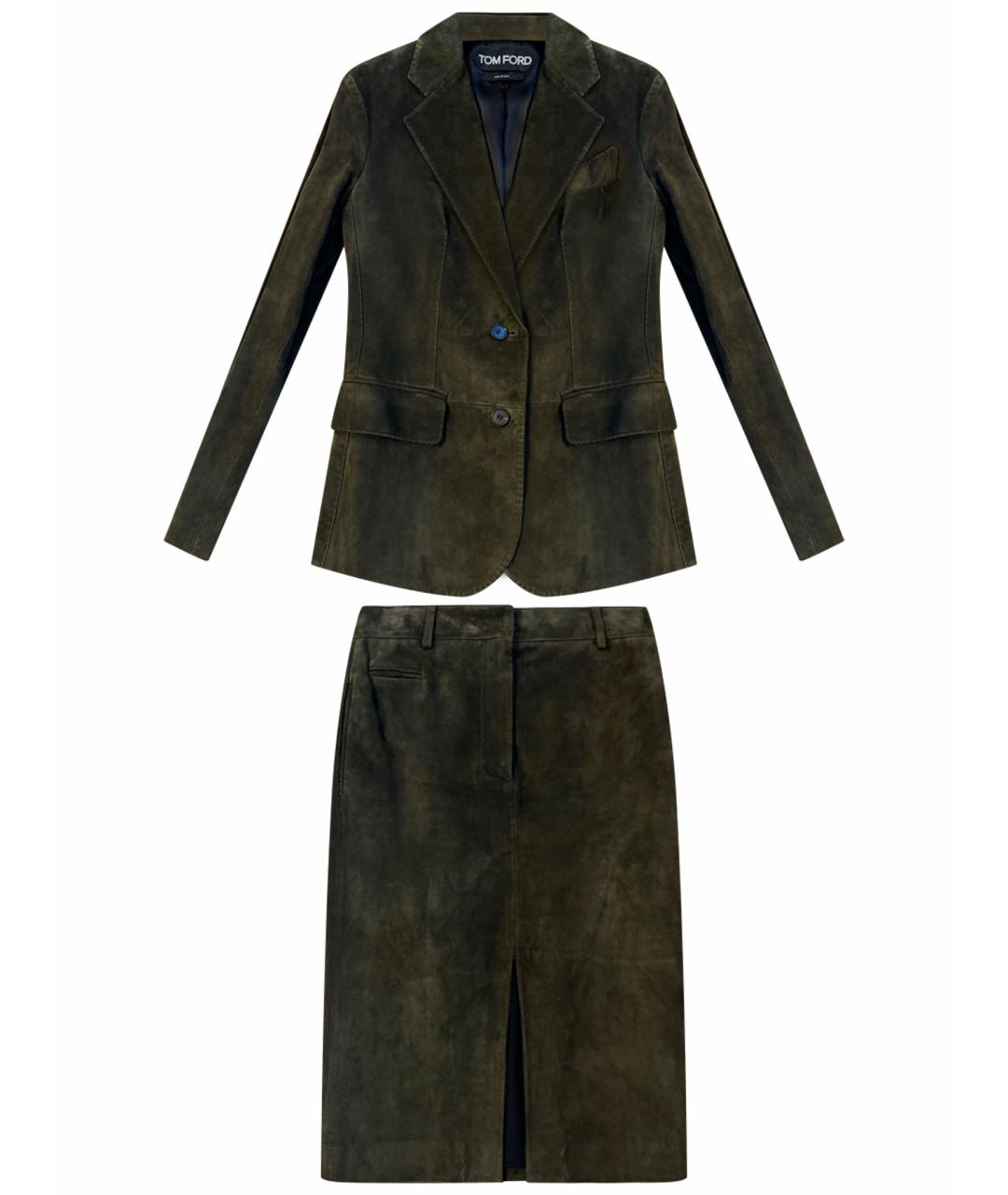 TOM FORD Хаки замшевый костюм с юбками, фото 1