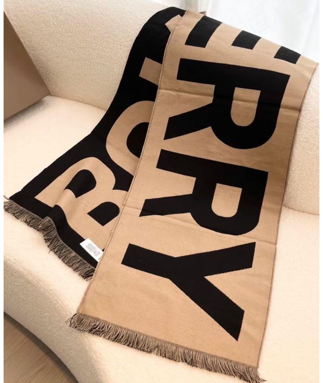 BURBERRY Бежевый шерстяной шарф, фото 3
