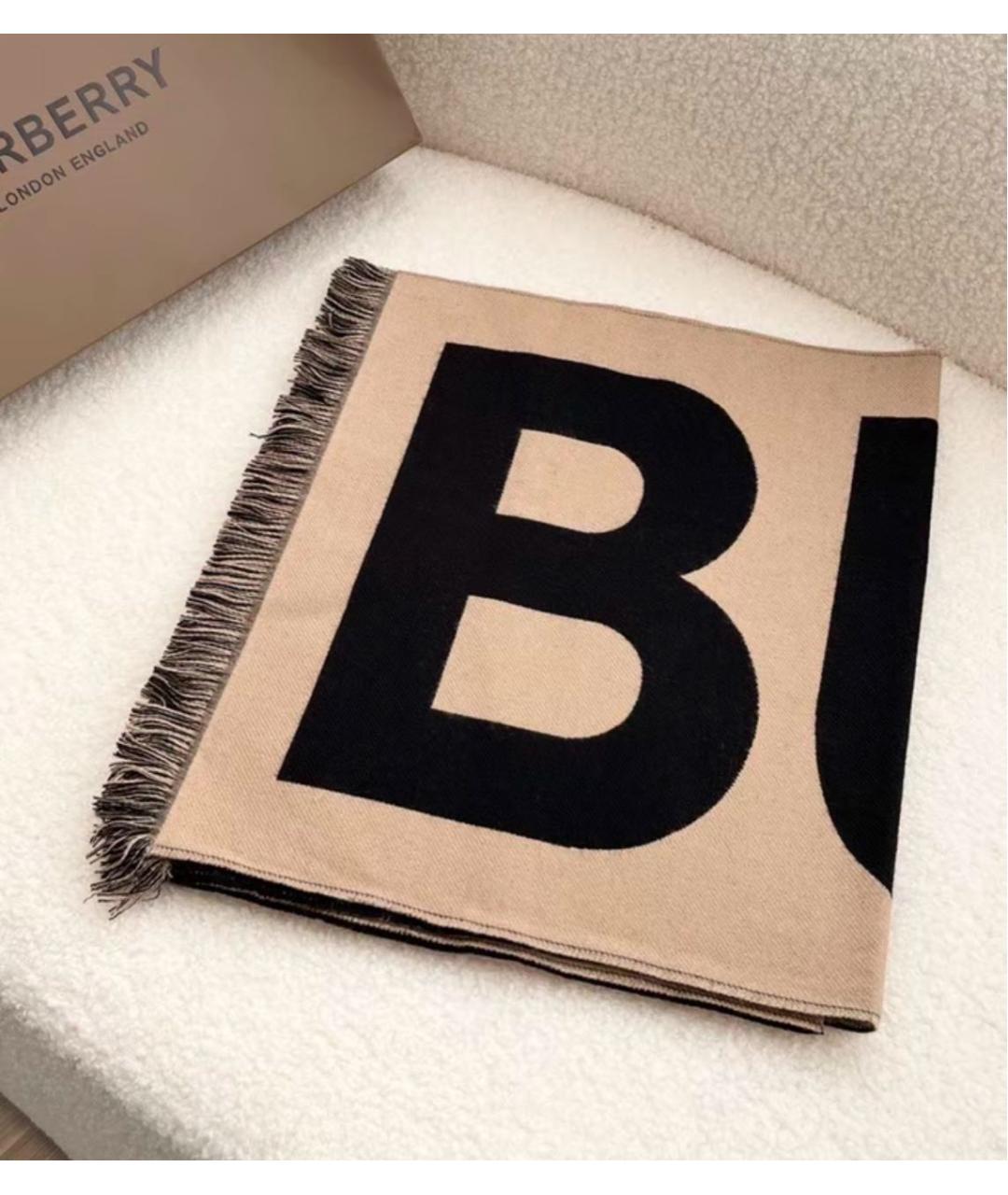 BURBERRY Бежевый шерстяной шарф, фото 2