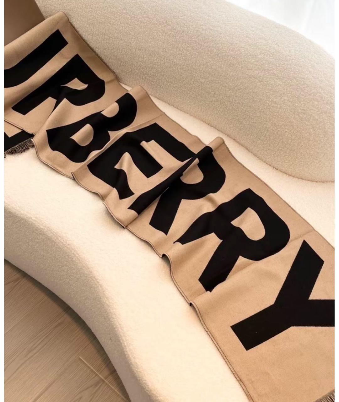 BURBERRY Бежевый шерстяной шарф, фото 4
