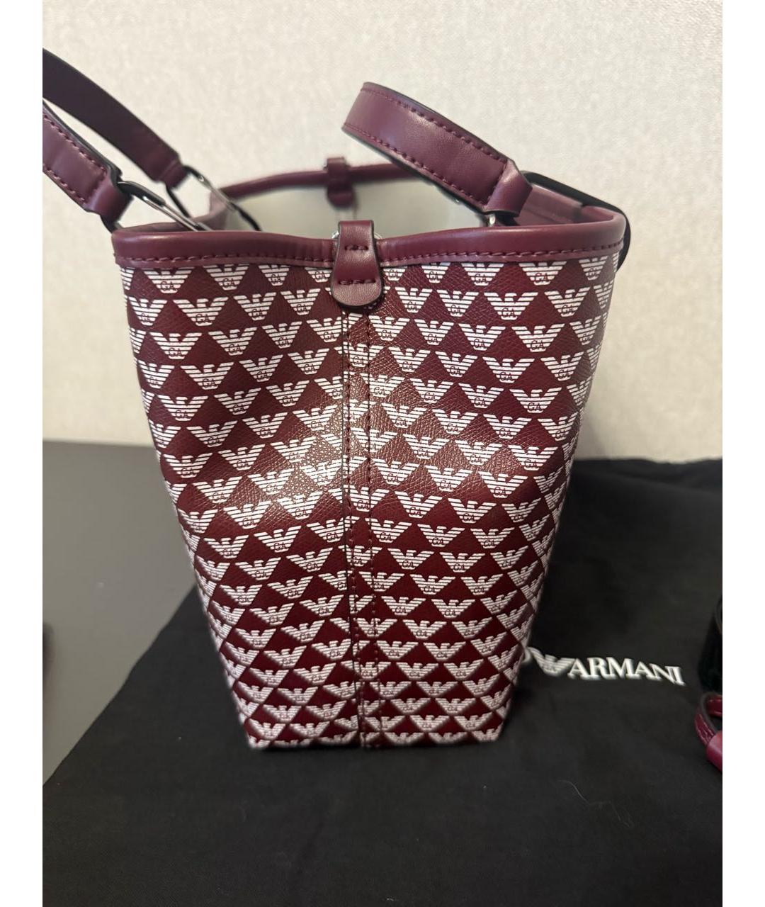 EMPORIO ARMANI Бордовая кожаная сумка с короткими ручками, фото 4
