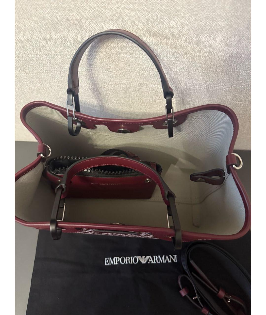 EMPORIO ARMANI Бордовая кожаная сумка с короткими ручками, фото 8