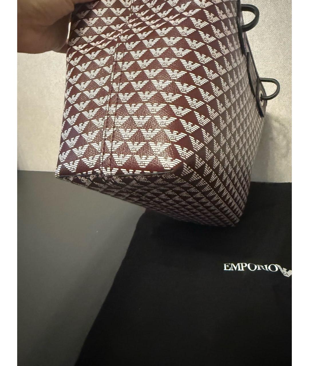 EMPORIO ARMANI Бордовая кожаная сумка с короткими ручками, фото 6