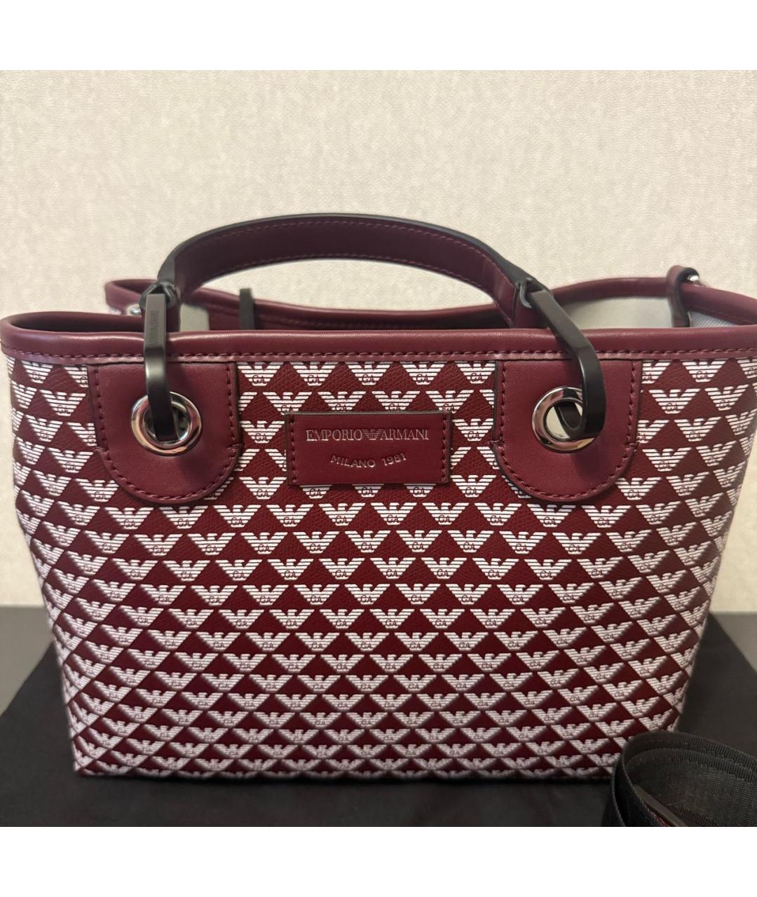 EMPORIO ARMANI Бордовая кожаная сумка с короткими ручками, фото 9