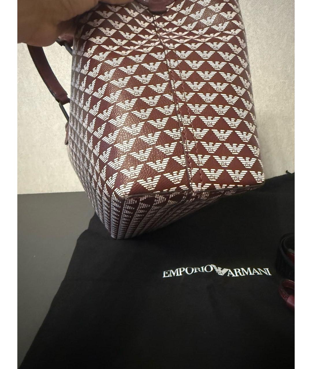 EMPORIO ARMANI Бордовая кожаная сумка с короткими ручками, фото 5