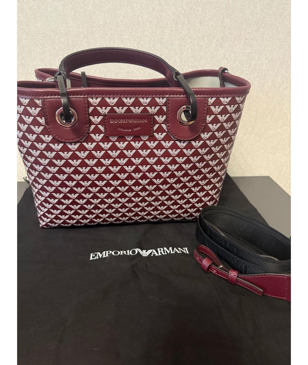EMPORIO ARMANI Бордовая кожаная сумка с короткими ручками, фото 2