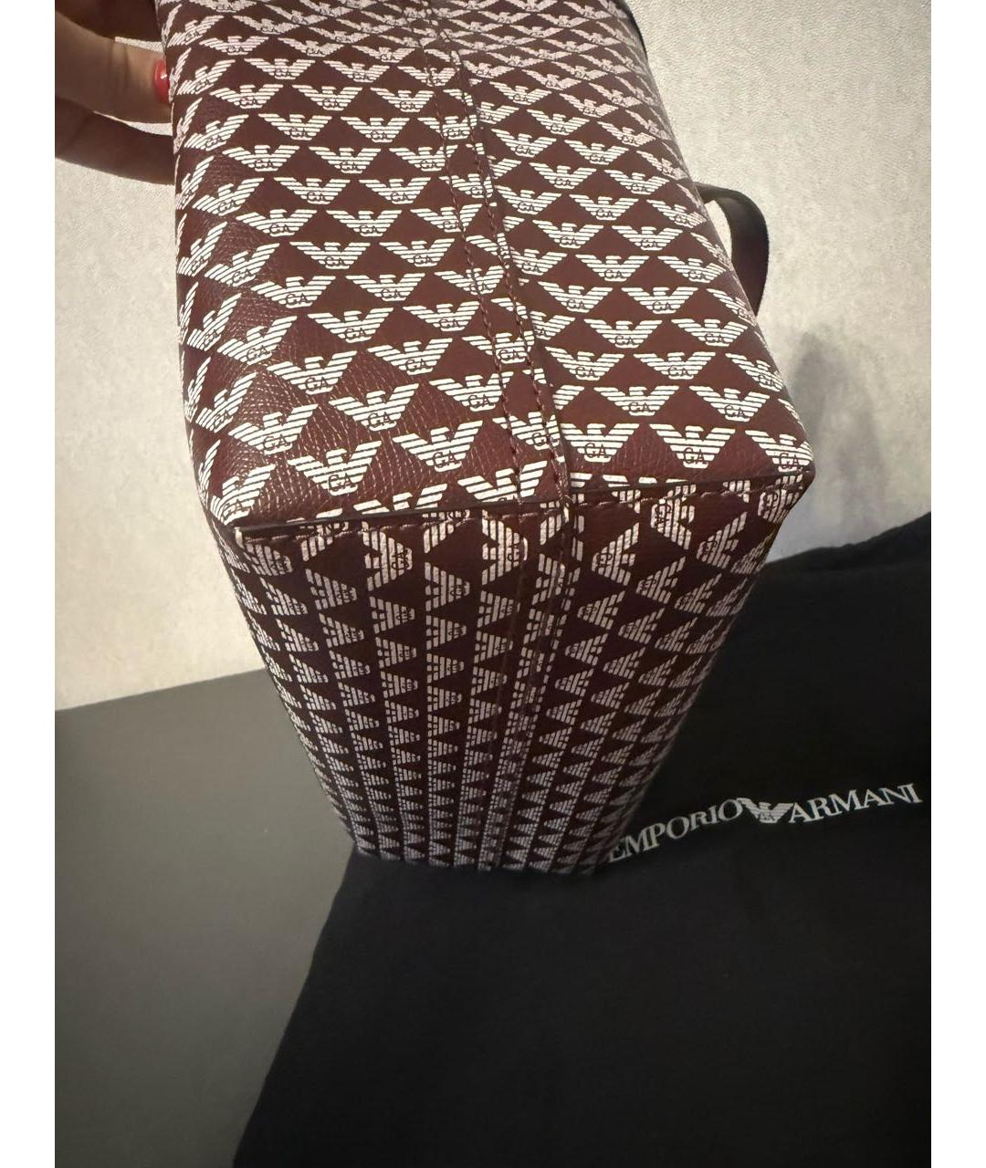 EMPORIO ARMANI Бордовая кожаная сумка с короткими ручками, фото 7