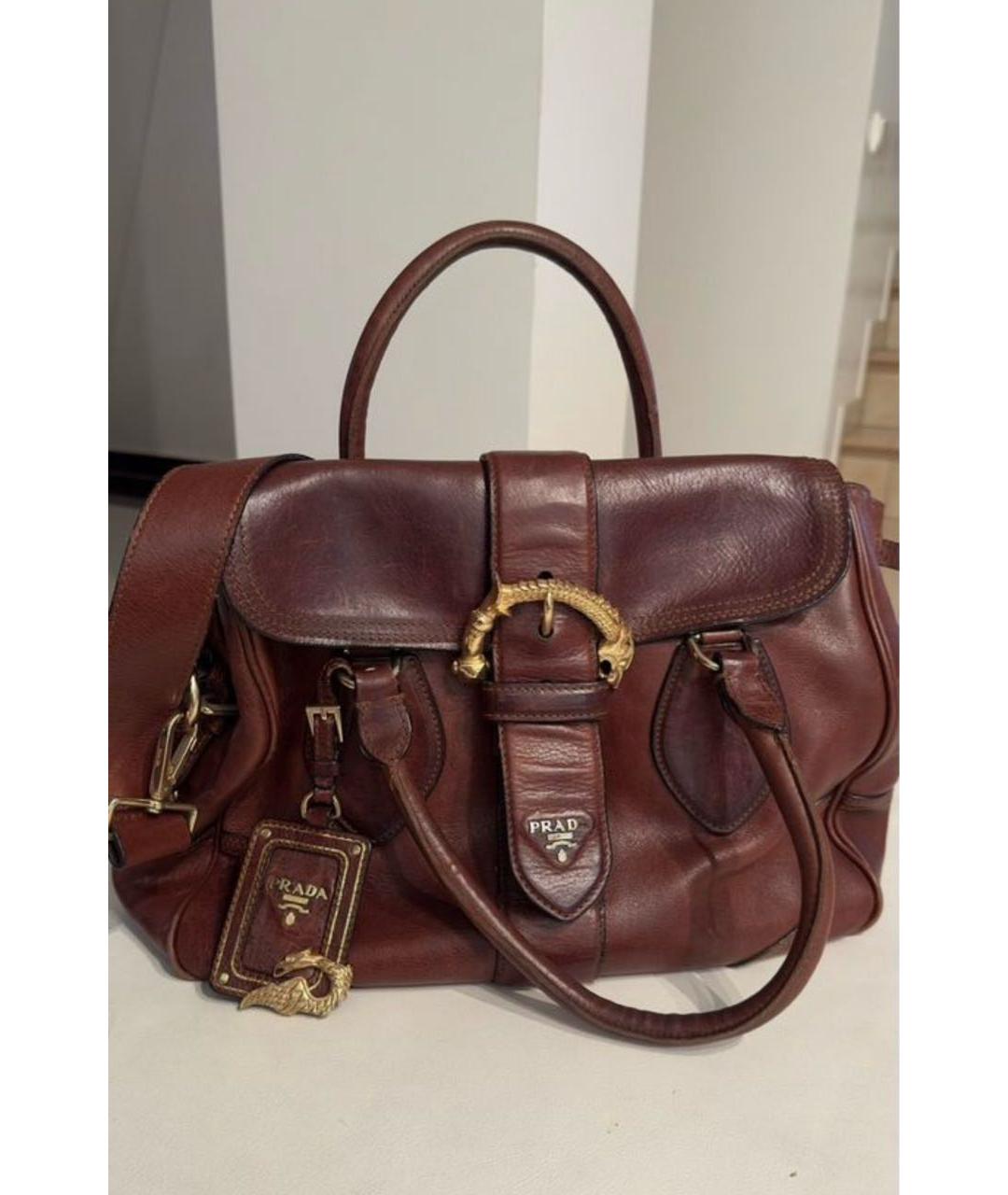PRADA Коричневая кожаная сумка с короткими ручками, фото 6