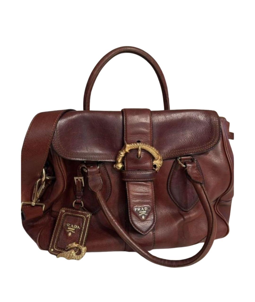 PRADA Коричневая кожаная сумка с короткими ручками, фото 1