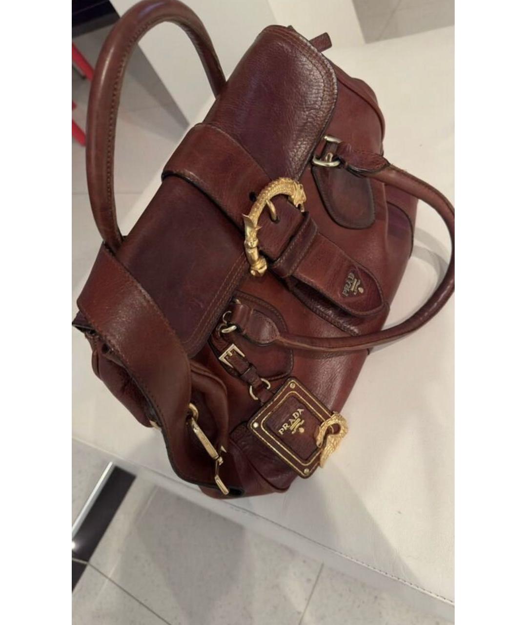 PRADA Коричневая кожаная сумка с короткими ручками, фото 2