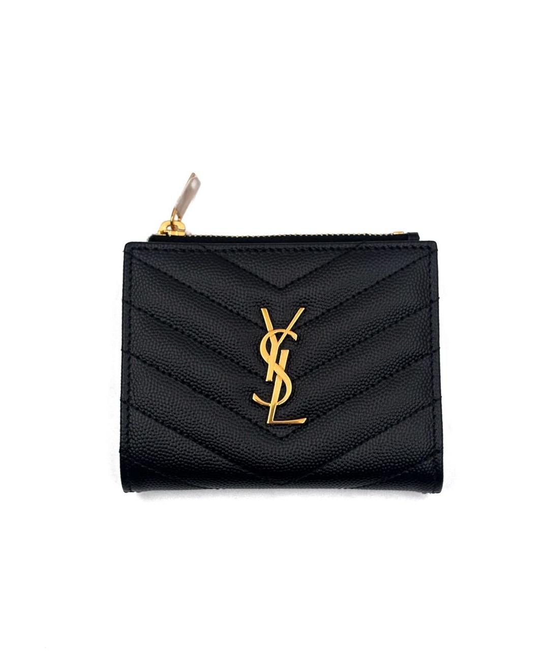 SAINT LAURENT Черный кожаный кошелек, фото 2