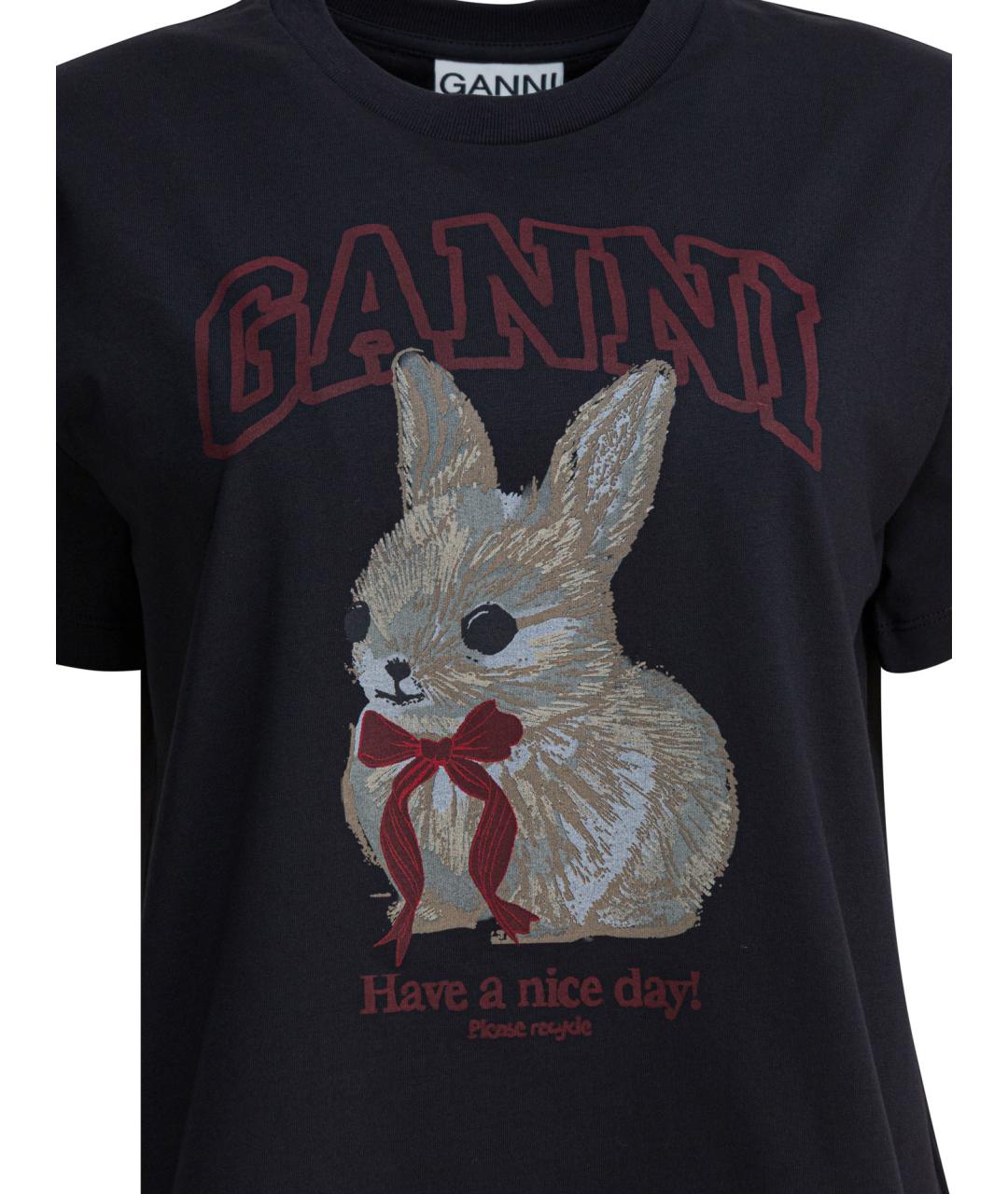 GANNI Черная хлопковая футболка, фото 3