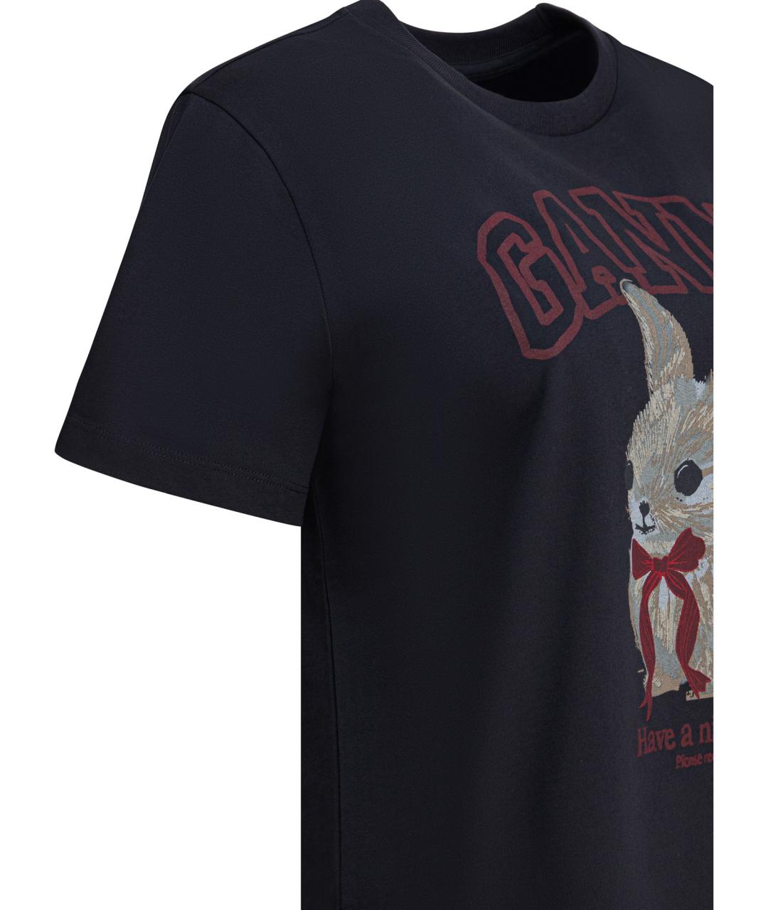 GANNI Черная хлопковая футболка, фото 4