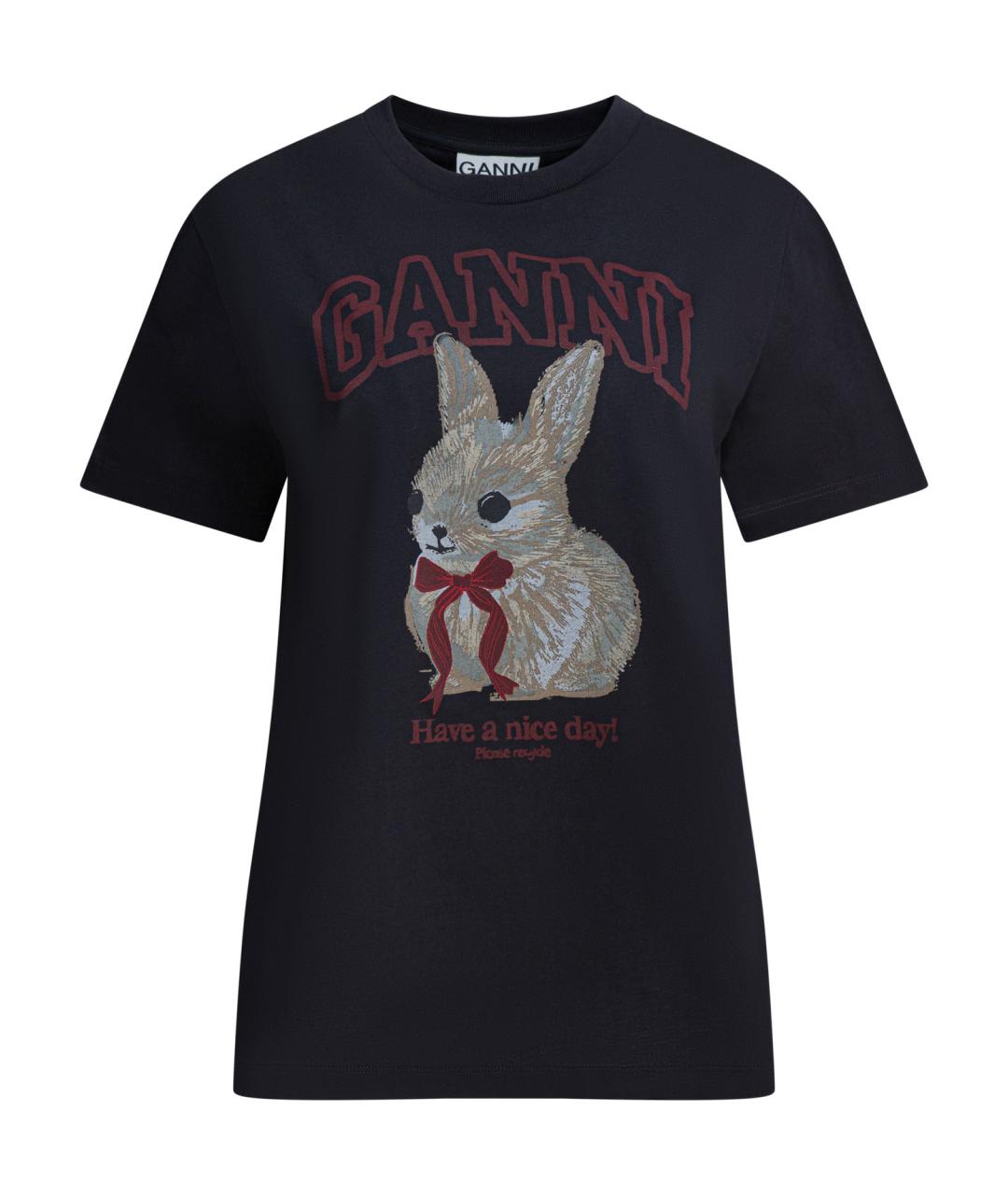 GANNI Черная хлопковая футболка, фото 1