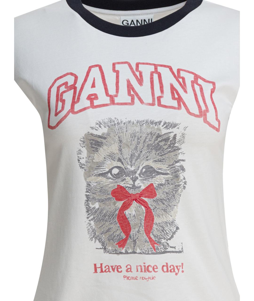 GANNI Белая хлопковая футболка, фото 3