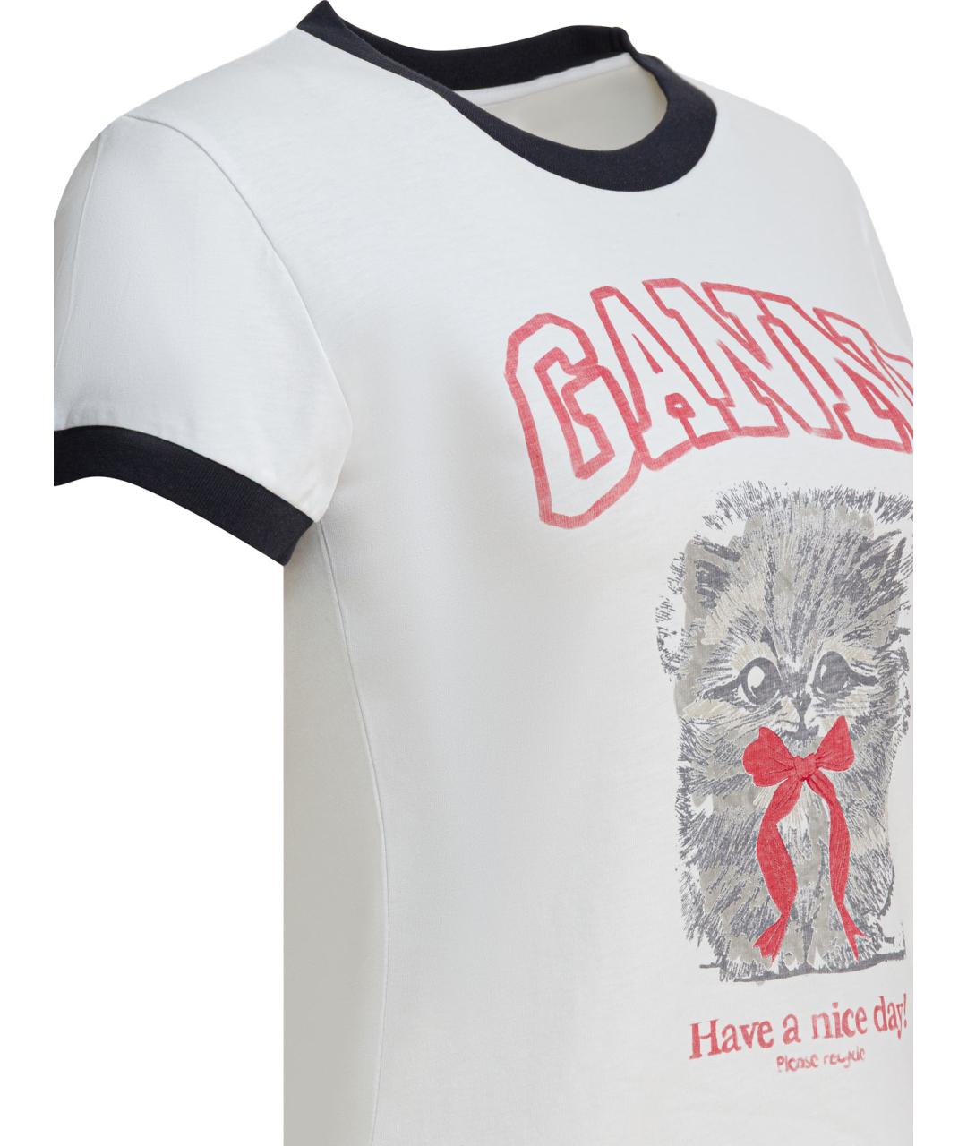GANNI Белая хлопковая футболка, фото 4