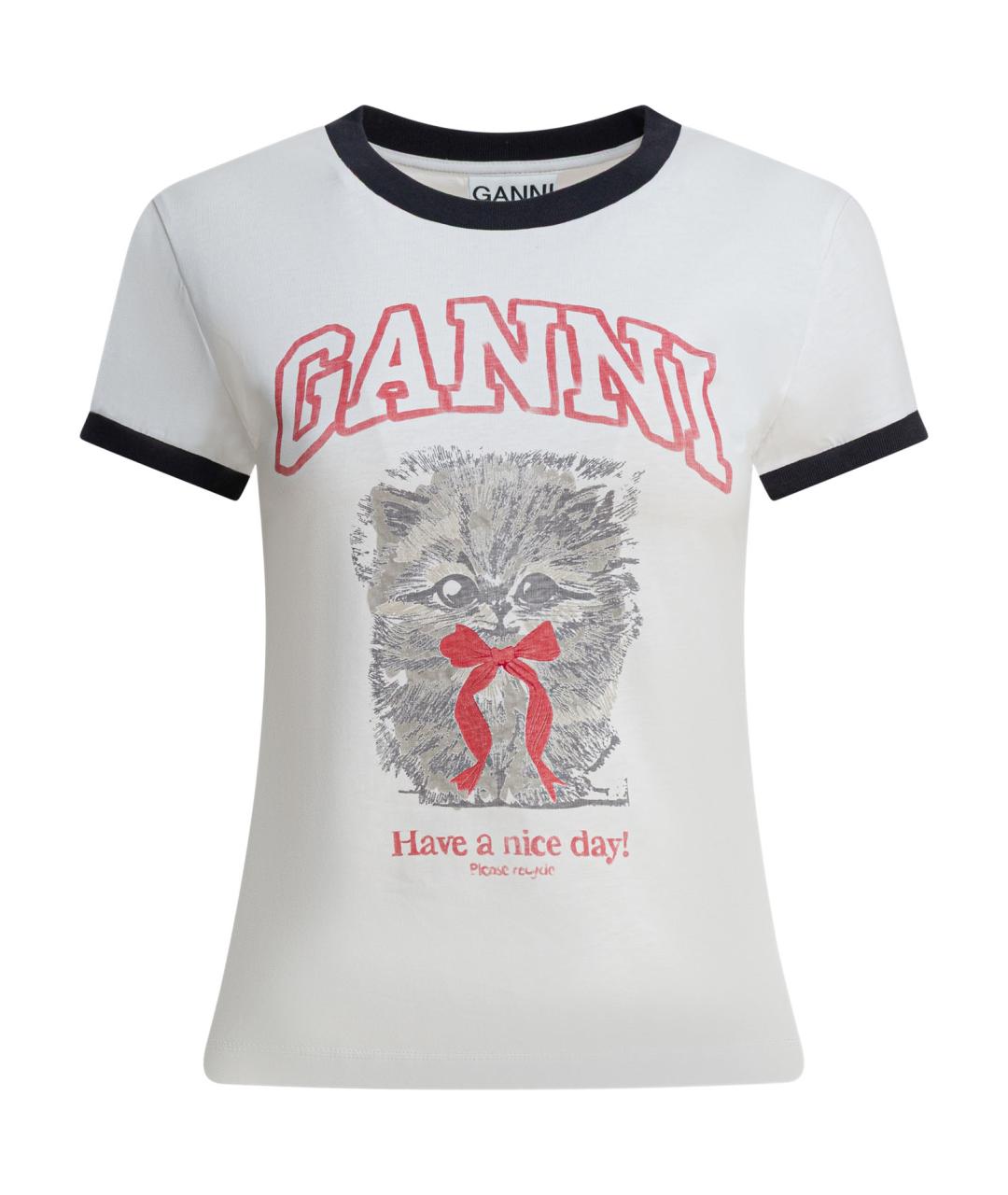 GANNI Белая хлопковая футболка, фото 1